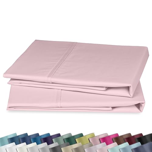 Image of California Design Den King Size Pillowcase Set - 400 Thread Count, 100% Cotton Sateen, Set of 2 Pillow Covers, Soft and Breathable - Pink