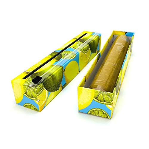 ChicWrap Lemon Plastic Wrap Dispenser with 12\" x 250\' Roll of Professional Plastic Wrap - Reusable Dispenser with Slide Cutter