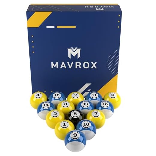 Mavrox Billiard Balls Set of 16 - Premium Polyester Resin Billiards Accessories - Vibrant Blue and Yellow Pool Table Balls - Regulation 2 ¼ Size and 6 Ounce Weight Pool Balls for Pool Table