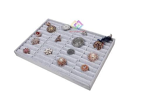 Image of 44 Kada Ring Velvet Jewelry Drawer Organizer Tray Stackable Jewelry Tray For Drawer And Storage Display, Grey