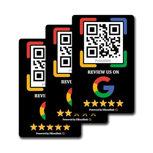 Google Review PVC Card, Google Reviews Tap Tag, Google Review Sign, Boost Customer Reviews, Tap NFC & Scan QR Code, for iPhone & Android, One-time Purchase for Lifetime Use (Black-3 Card)