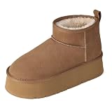 OOW Ankle Platform Boots for Women Genuine Suede Short Winter Snow Boot