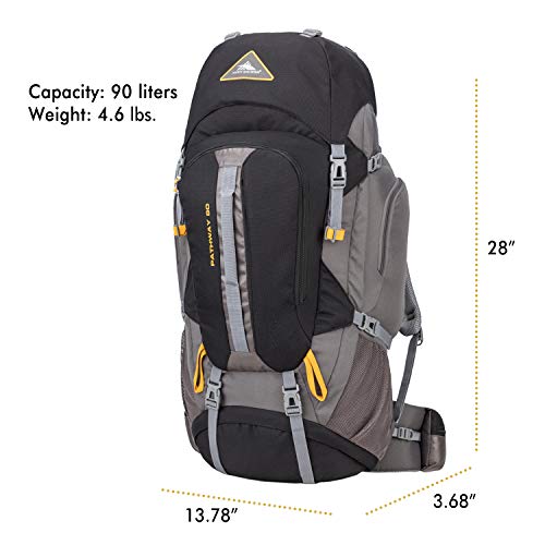 High Sierra Pathway Internal Frame Hiking Backpack, Black/Slate/Gold, 90L #TOP6