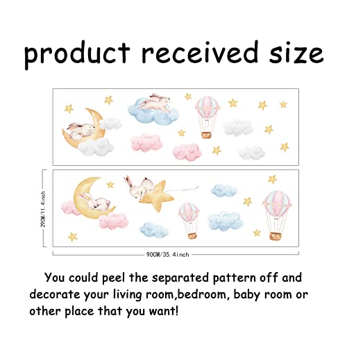 Superdant Colorful Cloud Rabbit Wall Sticker Moon And Star Wall Decor Hot Air Balloon Wall Decals Vinyl Wall Art Decal For For Baby Room Bedroom Living Room Nursery Kindergarten Decorations #TOP1