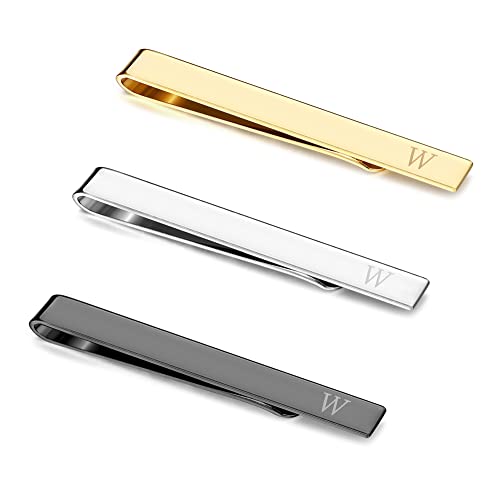 Ubgicig 3 Pcs Tie Clips For Men With Steel Gold Black, Classic Tie Clips For Men Suitable For Wedding Anniversary Business Father's Day Gifts Letter W #TOP11