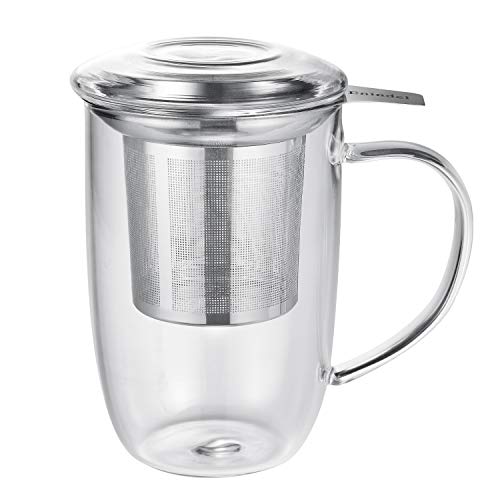 Enindel Fashion Simple Style Glass Tea Mug with Infuser and Lid, Tea Cup