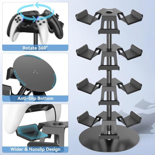Stojak na słuchawki 3 poziomy na biurko, obrotowy stojak na kontroler do gier na PS5/PS4/Xbox/Switch2/PS Portal/telefon, uniwersalny kontroler akcesoriów dla graczy, uchwyt na słuchawki do 9 opakowań