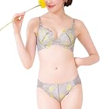 [グラモア] glamore ブラジャー 補正ブラ 脇高 谷間メイク 【グラモアブラ 上下セット】 レディース 大きいサイズ 小さいサイズ (シアーグレー,灰色,花柄,F65) FT0087-1