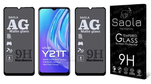 Image of Saola 18D Tempered Glass With Inbuilt AirBag Borders For Vivo Y21T (Pack Of 2) with Free Installation Kit. Full screen Coverage - 6.51 inch