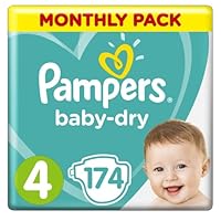Pampers Baby-Dry Nappies Size 4 Toddler, 174 count, 9-14kg, Monthly Pack