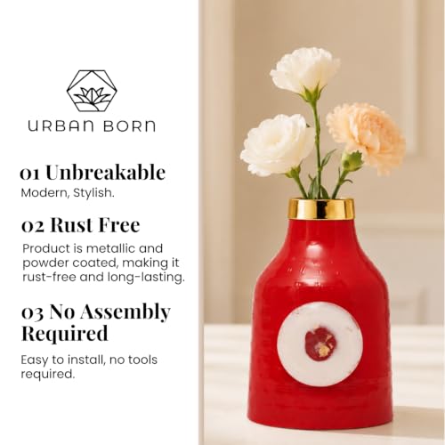 Image of Urban Born Decorative Metal Flower Vase for Home Decor | Stylish Table Vase for Living Room, Bedroom & Office Decoration | PM0001-WINE (12 X 12 X 18 CM)
