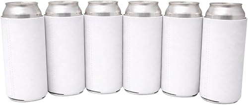 TahoeBay - Fundas para latas de 16 onzas (paquete de 6) de neopreno para refrescar bebidas energéticas altas en blanco, compatibles con latas de 16