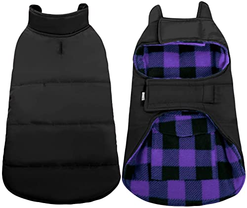 Dog Winter Coat, Asenku Dog Jacket Plaid Reversible Dog Vest Waterproof Cold Weather Dog Clothes Pet Apparel For Small Medium Large Dogs Purple #TOP3