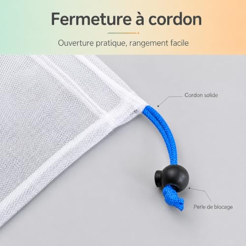 Xiciki Sac Filet, 8 Pcs Sacs en Filet Réutilisables en Polyester, Sachets Organza Lavables avec Cordon, Sacs de Stockage pour Fruits, Légumes, Jouets, Courses et Marché – vue 4