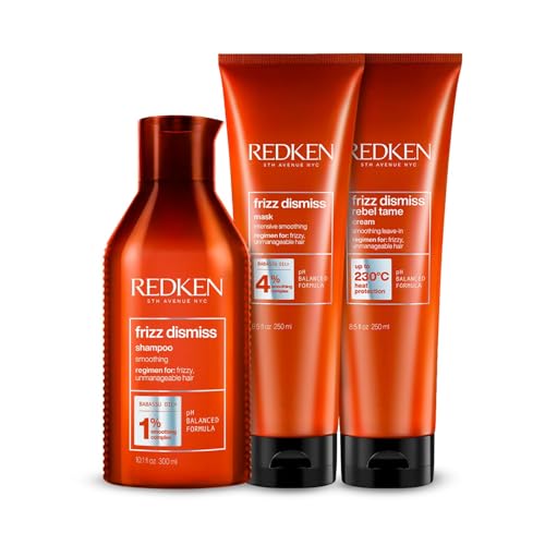 Image of Redken Frizz Dismiss Shampoo, Mask & Rebel Tame Cream Anti-Frizz Combo | With Babassu Oil & Smoothening Complex | For Dry & Frizzy Hair | For Men & Women