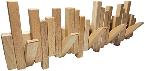DESAINOPH® Wooden Coat Rack Wall Mounted Sticks Multi Rack Solid Handmade Natural Wood Artwork with 5 Flip-Down Unique Modern Hooks for Coats Bag Hat Umbrella