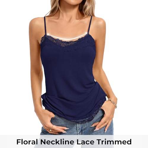 Image of Kate Kasin Women's Adjustable Spaghetti Strap Lace Trim Cami Tunic Tank Top 2PACK