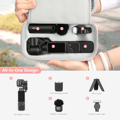 AMAZEAR Carrying Case for DJI Osmo Pocket 4, Pocket4 Accessories Compact Carry Bag with Wrist Strap/Carabiner, Portable Handbag for Travel, Storage, Protection, Organization, Pink by AMAZEAR - Image 3