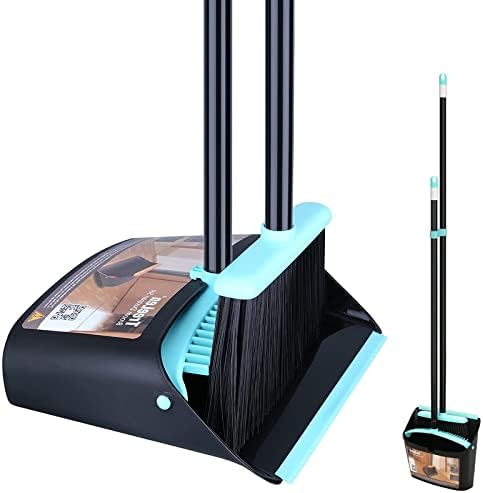 Long Handled Dustpan and Brush Set /Broom and Dustpan 137 CM Extendable Handle, Broom Cleans Dustpan Combo for Indoor Outdoor Lobby Office Kitchen Cleaning and Sweeping