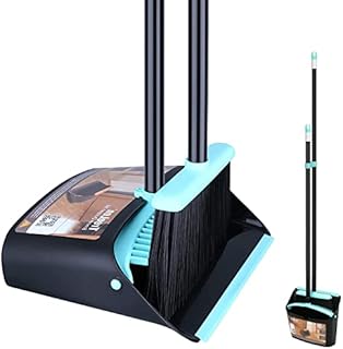 Long Handled Dustpan and Brush Set /Broom and Dustpan 137 CM Extendable Handle, Broom Cleans Dustpan Combo for Indoor Outdoor Lobby Office Kitchen Cleaning and Sweeping
