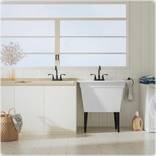 Phiestina Laundry Sink Faucet, Slop Sink Tub Faucet with Pull Out Sprayer,3 Hole Dual Handle Pull Out 4 Inch CenterSet Laundry & Utility Room Faucets, LF180CL-2M-MB by phiestina - Used condition - Image 9