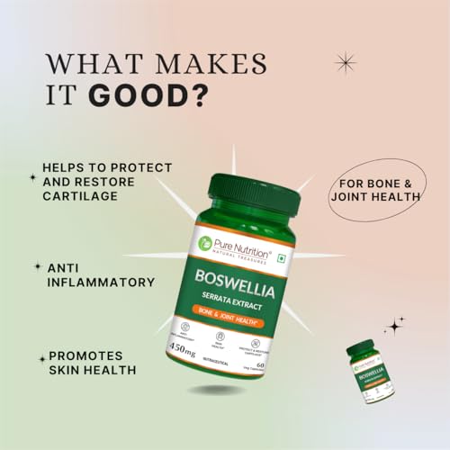 Image of Pure Nutrition Boswellia Serrata Supplements 450mg | Boswellia Serrata Capsules For Men & Women Supports Joint & Bone Health, Reduces Inflammation & Stiffness | Boosts Immunity & Skin Health - 60 Veg Capsules