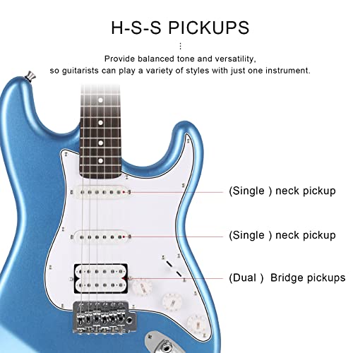 Eastrock 39 Inch Full-Size Electric Guitar Kit For Beginner Starter With 10W Amp, Bag, Capo, Shoulder Strap, String, Cable, Tuner, Picks. (39" Right Handed, Haze Blue) #TOP3