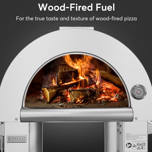Image of Empava Woodfire Pizza Oven Outdoor with Side Shelf and Wheels, Artisan Grill for Backyard, Patio, Camping, in Stainless Steel, 46 Inch