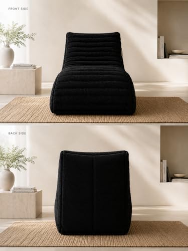 Image of Mollismoons Faux Fur Bean Bag Chair Cover for Adults & Kids | Luxury Lounger & Round Floor Sofa Seating | Modern Cozy Feel | No Beans Included (Black, Lounger)