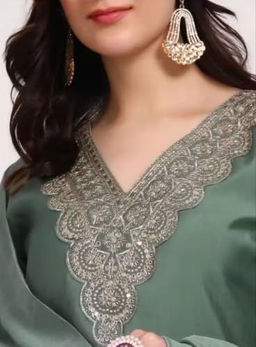 Image of Women's Viscose Rayon Embroidered Kurta Pant Set with Dupatta
