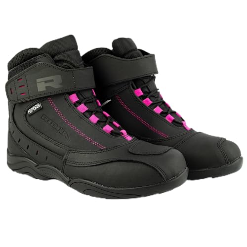Richa Slick CE Leather Short Ankle Urban Motorbike Touring Waterproof Motorcycle Boots (Black/Pink, 5 UK, UK Footwear Size System, Adult, Women, Numeric, Medium, 5)