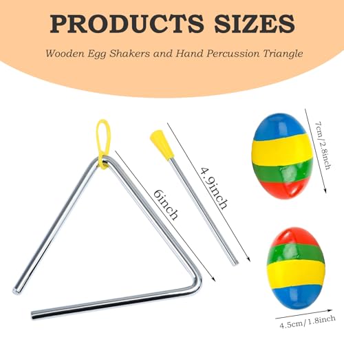 6 in Wood Tambourine, Guiro Instrument Fish Shaped, Wooden Maracas, Egg Shakers, 6IN Musical Steel Triangle, Colorful Wooden Musical Instruments for Adults, Ideal Percussion