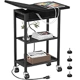 Egepon End Table with Charging Station, Side Table Narrow Flip Top with USB Ports & Power Outlets fo