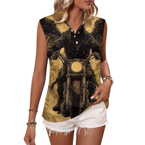 Vintage Skeleton Grim Reaper Motorcycle Womens Golf Polo Shirt Sleeveless Gym Tops Tennis Sports Tank Top Summer T-Shirt