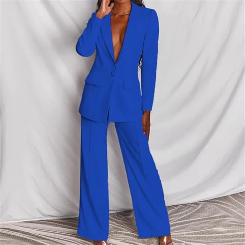 Women Blazers Set Urban Long Pants Blazer Suit Solid Two Pieces Office Lady Loose Clothes4