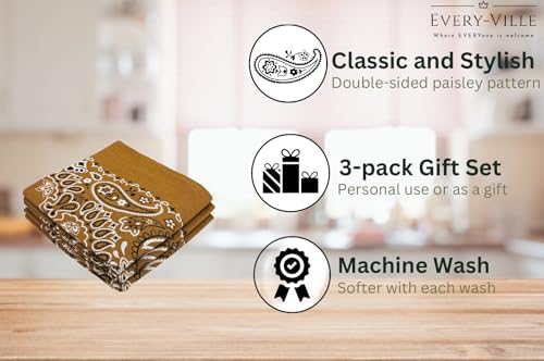 EVERY-VILLE Where EVERYone is Welcome Brown Bandanas - 3 Pack Gift Set, 100% Cotton, 22x22 Inches — view 3