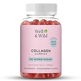 Well & Wild Collagen Gummies with Vitamin C – Marine Collagen Supplement for Skin & Hair Support – No Added Sugar – Strawberry Flavour – 60 Gummies (30 Day Supply)