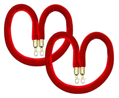 HIFRQVVC 支柱ロープバリア、2個セット ベルベット支柱ロープ カーショー カーペット イベント キューバリア 1/2/3M 群衆コントロール用ロープ安全バリア(レッド B、3フィート/90cm)