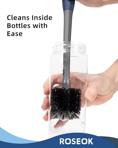 Image of ROSEOK 2 in 1 Bottle Brush with Straw Cleaner Brush, Water Bottle Brush | For Cleaning Glass, Sports Bottle, Coffee Mug, Cup Cleaner, Gray, 1 Pack