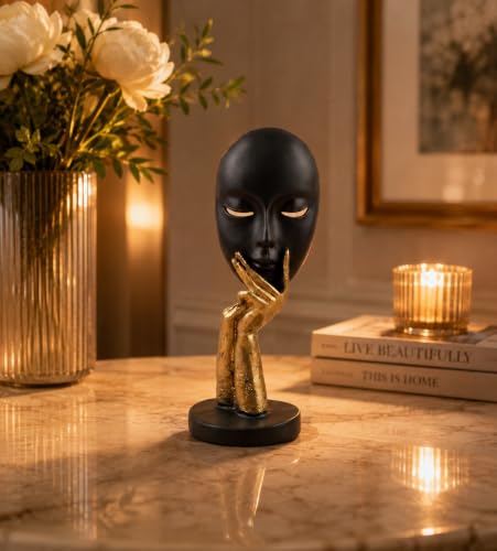 Generic Abstract Face Sculpture Decorative Showpiece with Golden Hand - Image 2