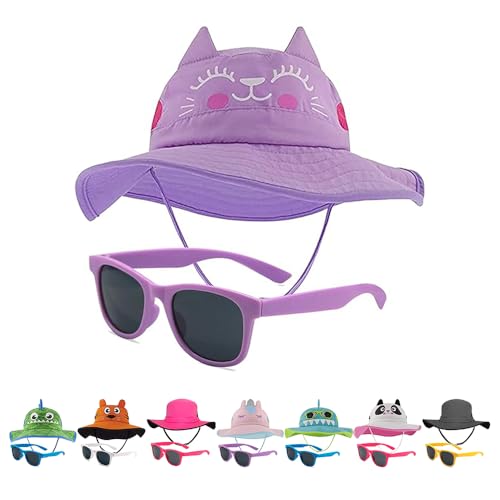 Kids Sun Hat for Girls & Boys with UV Protection- Toddler Beach Hat for Fishing Safari Play Hat with Sunglasses(2-14 Years)