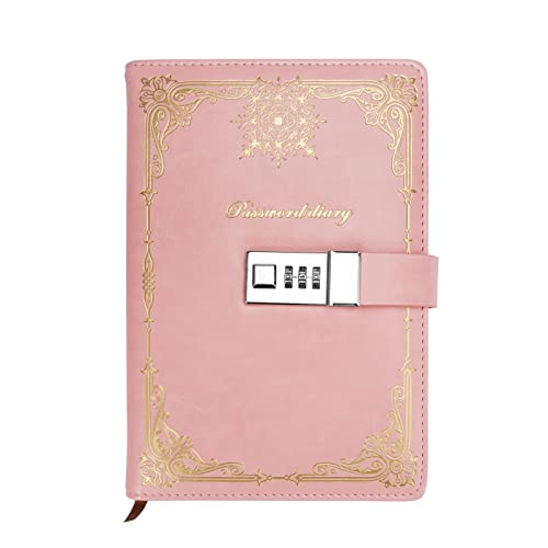 WHC Diario Secreto Niña con Codigo A5, Diario con Contraseña Niña 22x15cm, Libreta de Contraseñas, Diario Vintage con Cuero Cerradura de Combinación, Diario Codigo para Notas de Agenda y Diseño