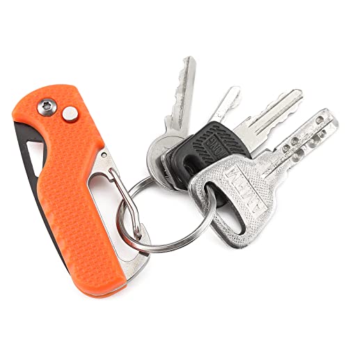 Yisida 2 Pack Mini Folding Keychain Knife, Box/Seatbelt Cutter, Portable Rescue Knife, Orange And Black, 4.3 Inch #TOP2