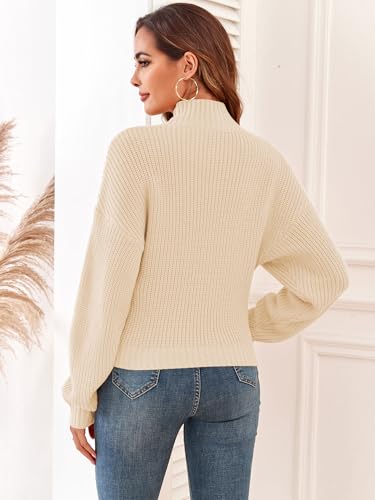 Image of ZAFUL Women's Cropped Turtleneck Sweater Lantern Sleeve Ribbed Knit Pullover Sweater Jumper