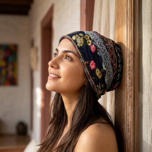 Image of PALAY Hijab Caps for Women, Floral Print Chemo Cap Slouchy Beanie Cap for Women, Fashion Skull Dwarf Hats Head Scarf for Women, Soft Stretch Running Head Scarves for Teen Girls - All Season Use
