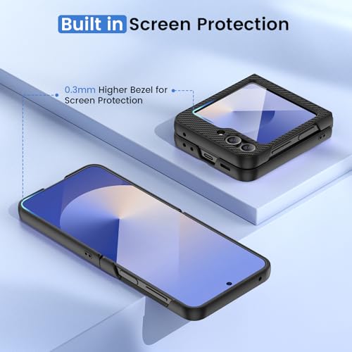 Image of Ruky for Z Flip 6 Case, Full Body Cover Anti-Scratches Shockproof Hard PC Ultra-Thin, Support Wireless Charging Protective Phone Cover for Samsung Galaxy Z Flip 6, Carbon Fiber