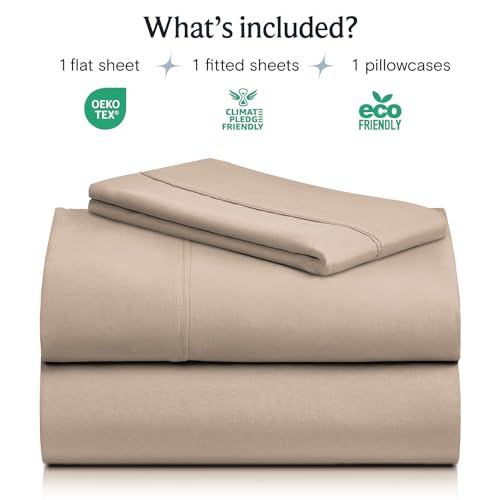 Image of LuxClub Twin Sheets - Soft Bed Sheets for Kids, 3 PC Deep Pockets 18 inch Eco Friendly Wrinkle Free Fitted Sheets Machine Washable Hotel Bedding Silky Soft - Light Khaki