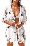 CUPSHE Women's Floral Cardigan Tassel Chiffon Beach Swimwear Tunic Cover Up