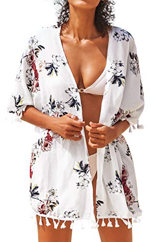 Cupshe Women's Floral Cardigan Tassel Chiffon Beach Swimwear Tunic Cover Up #TOP21