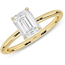 MAX + STONE 1.5 Carat Emerald Shaped Cubic Zirconia Solitaire Engagement Ring for Women | 14k Gold Engagement Ring | Simulated Diamond Ring | Yellow Gold CZ Engagement Ring